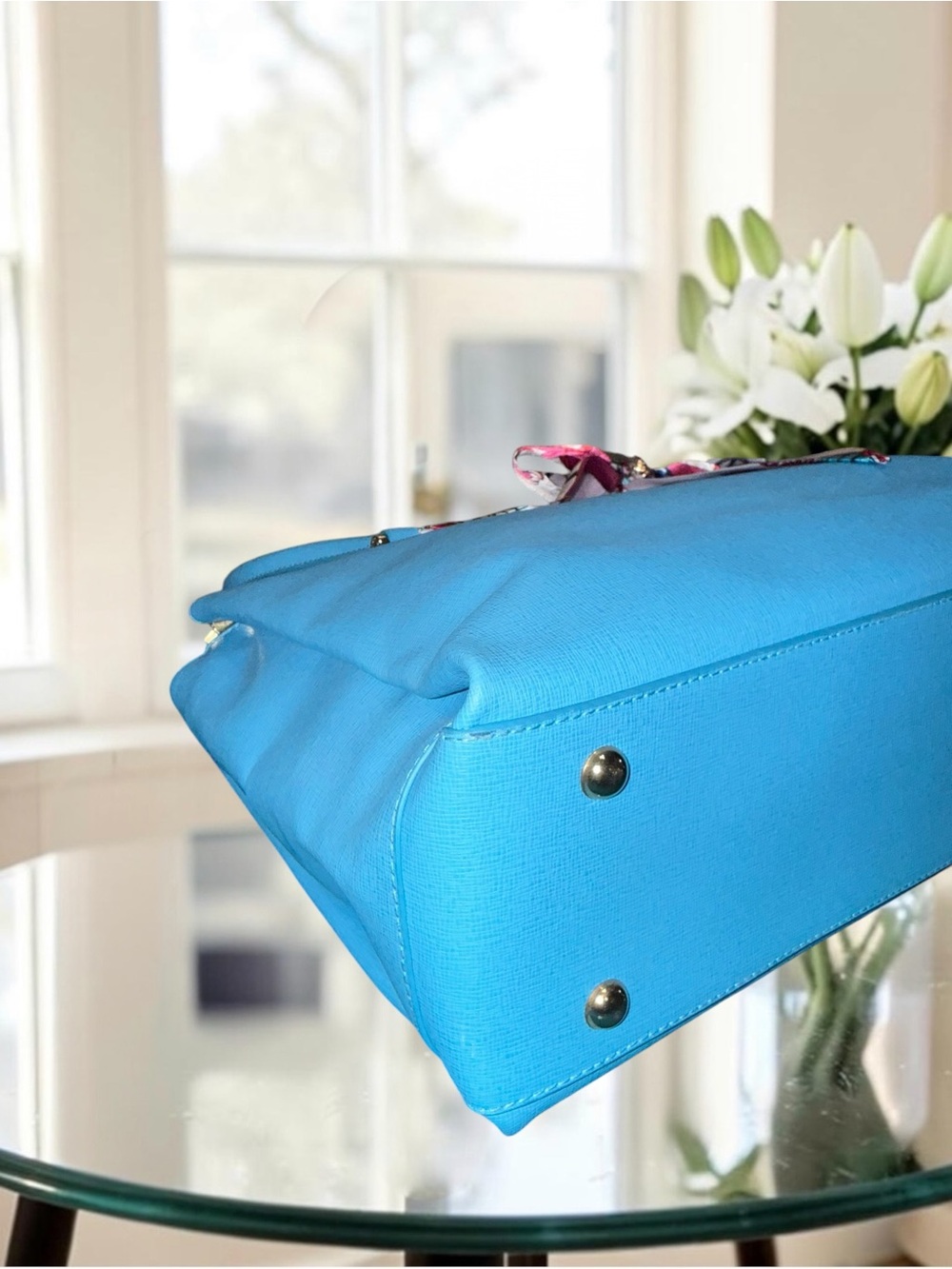 LOW START Furla Linda Medium Saffiano Leather Tote Bag – Cerulean Blue Like New - Picture 8 of 15